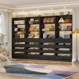 Aheaplus - 4 Pack Wood Storage Organizer: 4 Drawers & 3 Shelves, Wall-Mountable for Kitchen,Living Room,Bedroom - Black