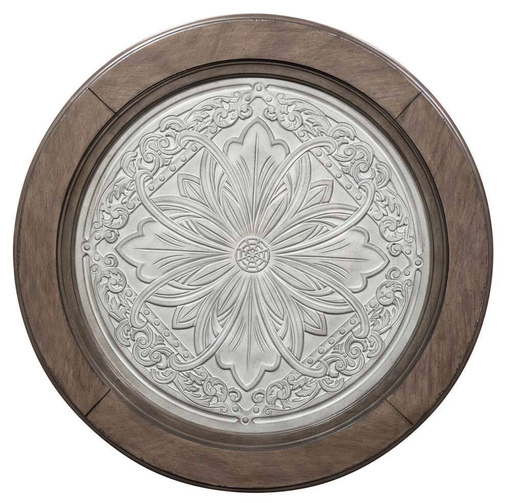 Angle. Liberty Furniture Industries - Heartland Round Ceiling Tile Cocktail Table in Antique White w/ Tobacco Top - White.
