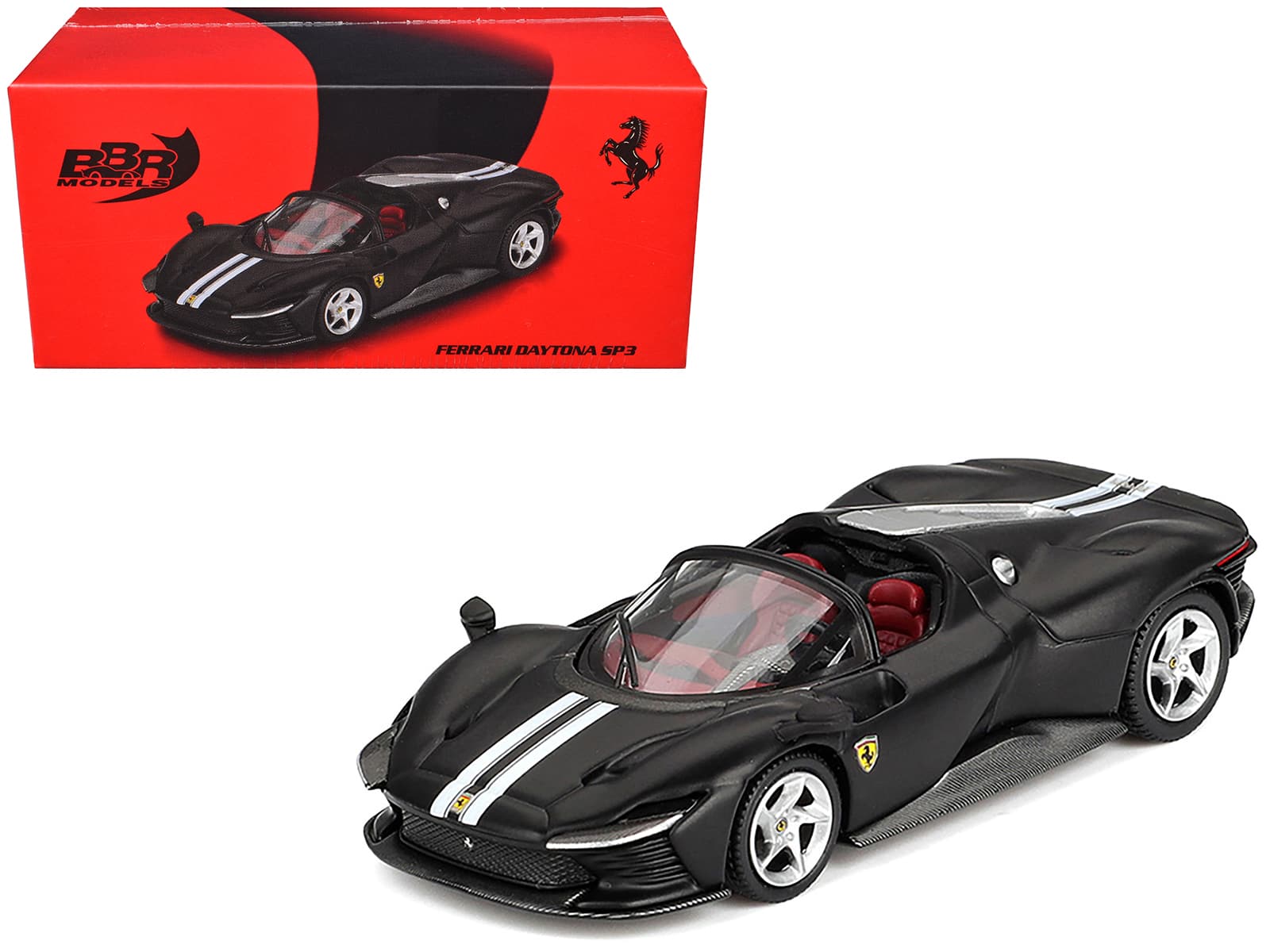 Ferrari Daytona SP3 Matt Black with White Stripes and Red Interior 1/64 Diecast Model Car by BBR Models price history on PriceWatchPro