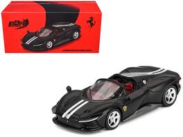 Ferrari Daytona SP3 Matt Black with White Stripes and Red Interior 1/64 Diecast Model Car by BBR Models