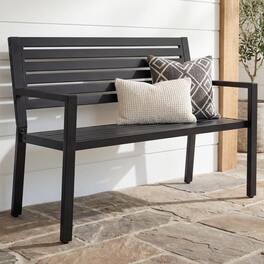 Best Choice Products - Outdoor Metal Bench Patio Garden Bench, 790lb Capacity, Steel Slatted Seat with Armrests - Black