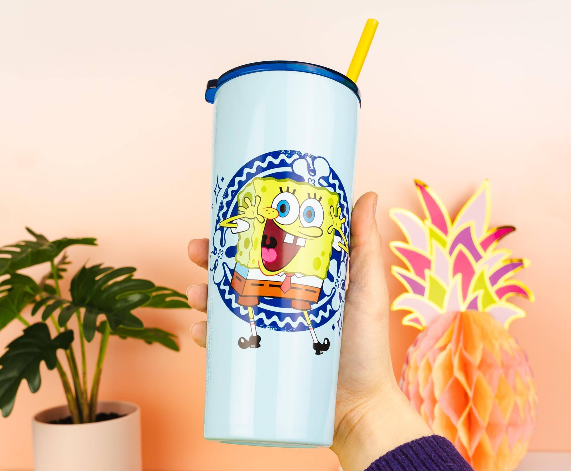 Alt View 5. Silver Buffalo - Nickelodeon Spongebob Squarepants 22-Ounce Stainless Steel Tumbler With Lid - Blue.