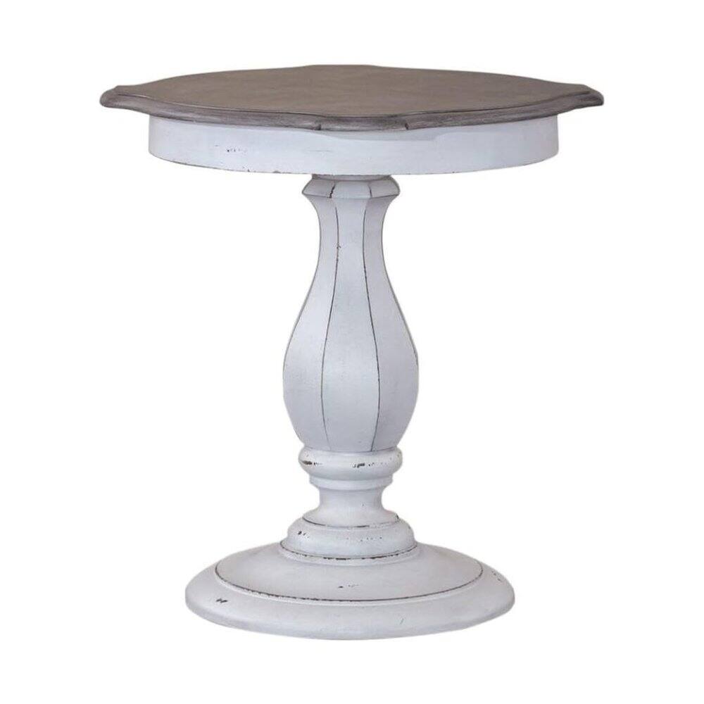 Back. Starlight Canyon Home - Antique White Accent Table with Round Top - White.