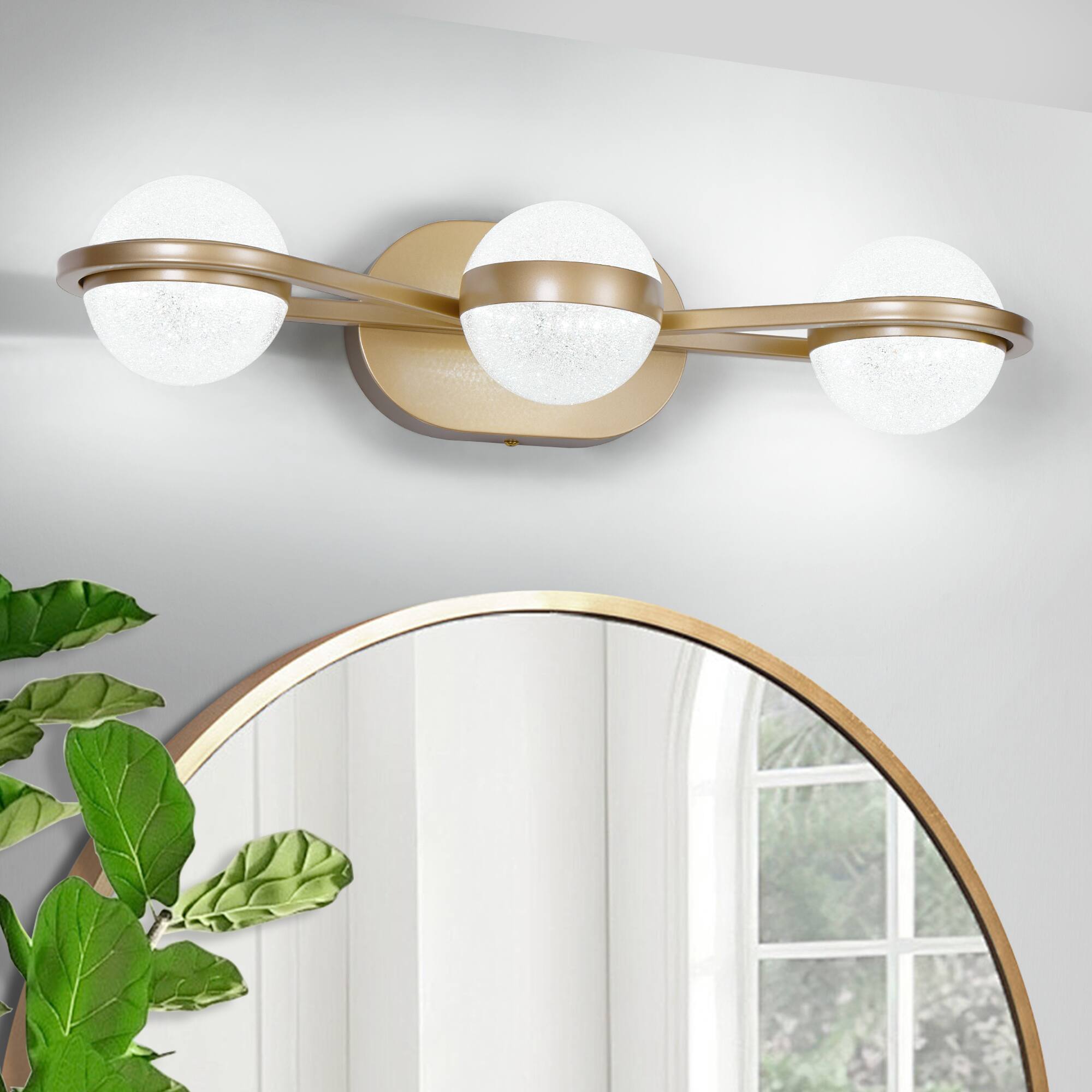 Left. APRILSOUL - Bathroom Vanity Light LED 3 Bulb Crystal Sand Acrylic Shades Wall Mounted Decorative Lighting Fixture Champagne Gold.