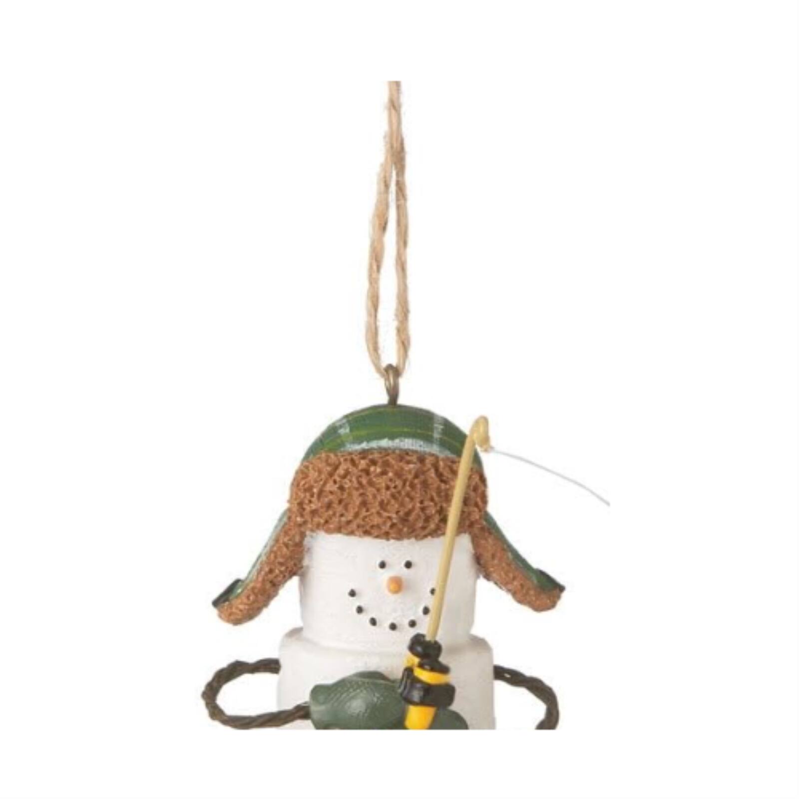 Left. Ganz - Smores Marshmallow Snowman Ice Fisherman Resin Christmas Ornament 2.5 inch - White.