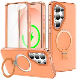 Dteck - for Samsung Galaxy S26 Ultra Mag Safe Case, Ring Stand Built-in Screen Protector Full Body Cover - Orange
