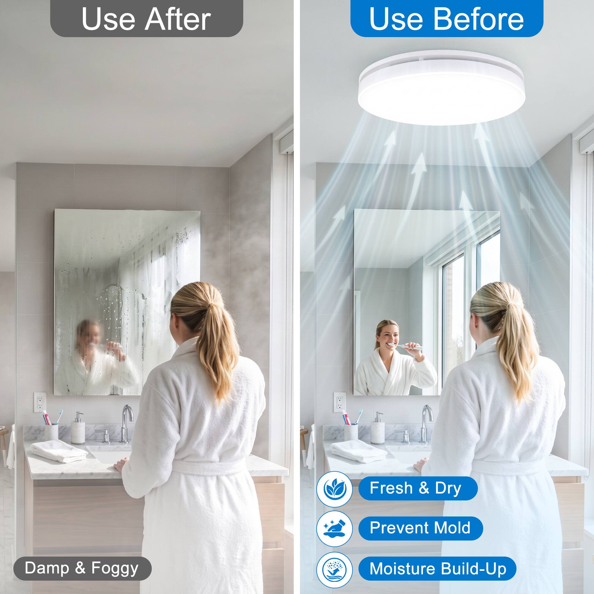 Use After  
Use Before  
Fresh & Dry  
Prevent Mold  
Moisture Build-Up  
Damp & Foggy