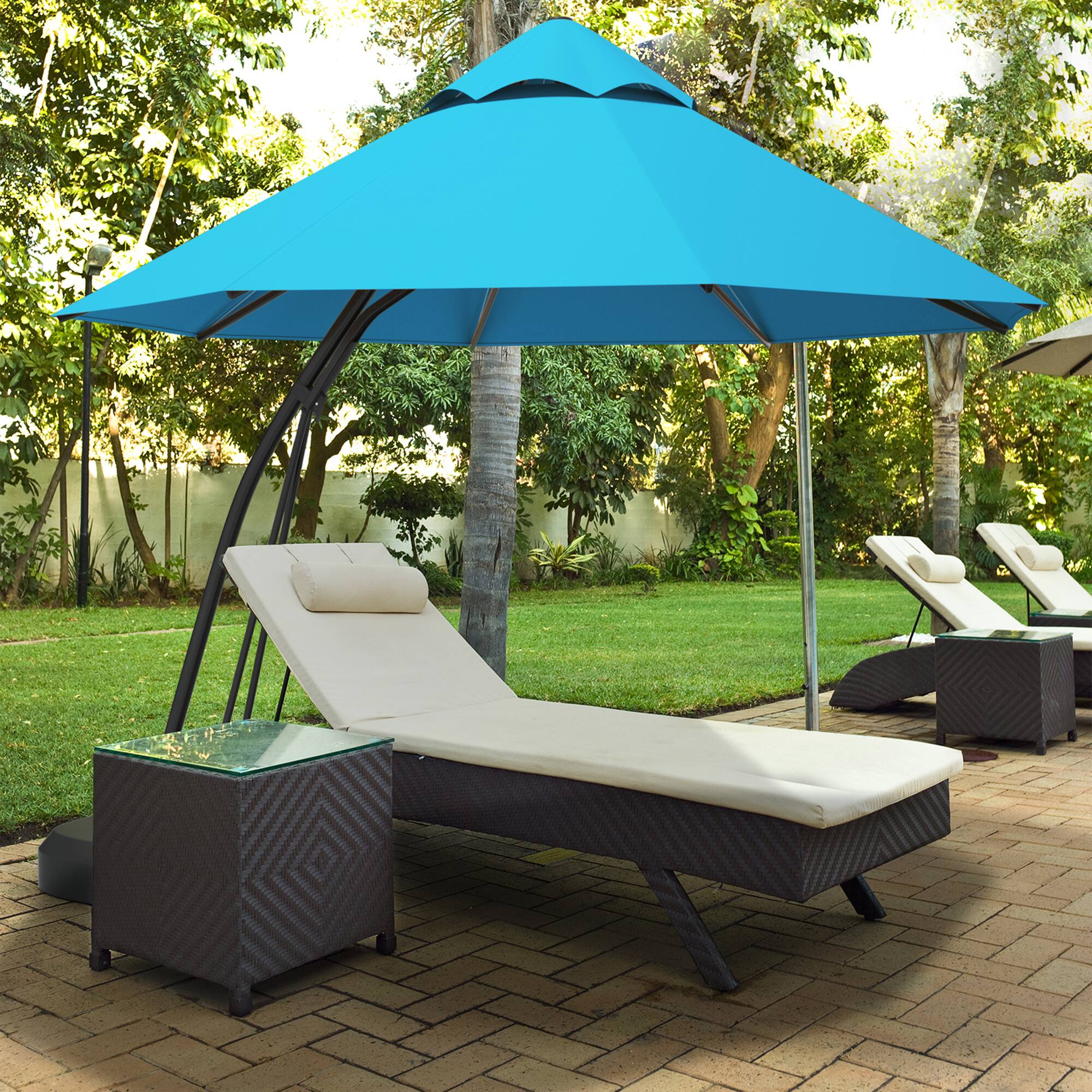 Alt View 3. Gymax - Gymax 11ft Patio Cantilever Hand Push Offset Hanging Umbrella w/ Wheels Base Turquoise - Turquoise.