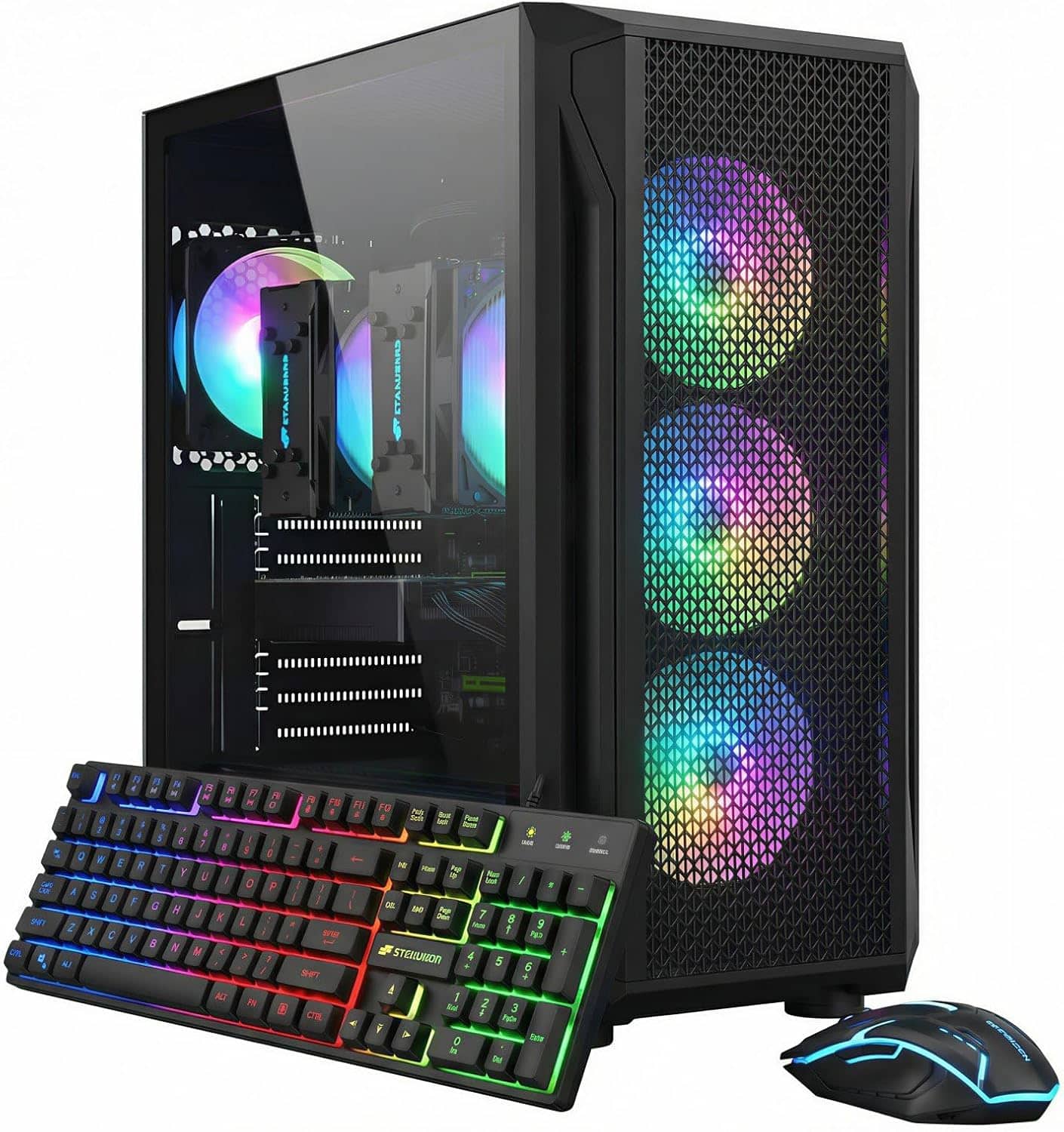 STGAubron - Dual CPU Gaming PC, Dual Intel i7 Xeon E5 up to 3.7GHz, Radeon RX 580 8G, 16G DDR4, 512G SSD, WiFi 6, Win11H - Black