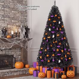 Gymax - 7.5 FT Artificial Christmas Tree, Premium Hinged Halloween Xmas Tree - Black