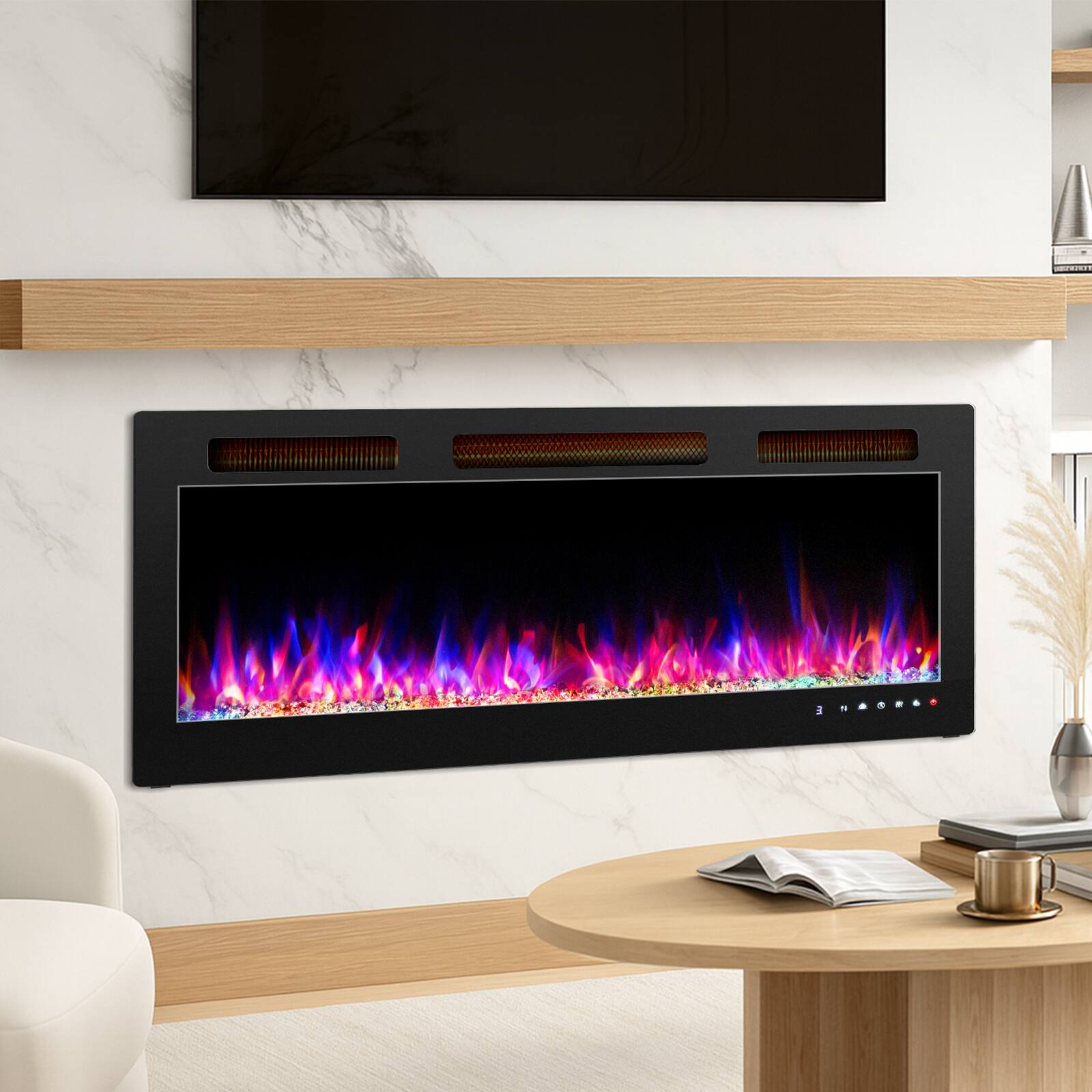 Alt View 5. Winado - 50" Electric Fireplace Insert, 1500W Wall-mounted/Built-in Fireplace Heater with WIFI Control, Remote Control, 12 Color - Black.