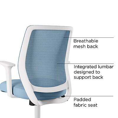 Breathable mesh back  
Integrated lumbar designed to support back  
Padded fabric seat