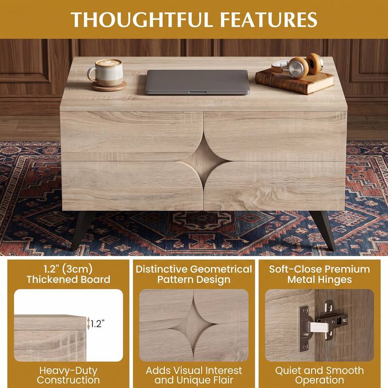 THOUGHTFUL FEATURES

1.2" (3cm) Thickened Board
Distinctive Geometrical Soft-Close Premium Pattern Design Metal Hinges
Heavy-Duty Construction
Adds Visual Interest and Unique Flair
Quiet and Smooth Operation