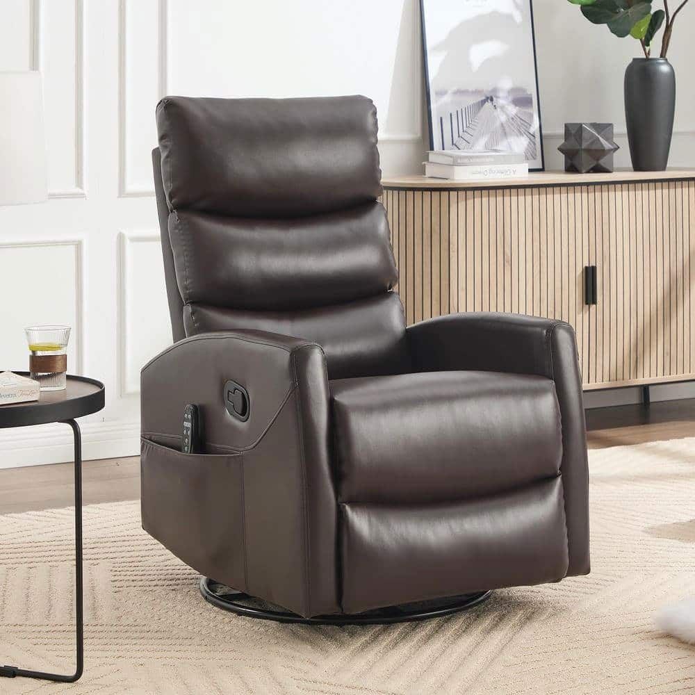 Kadyn - Heat Massage Recliner Chair, 8 Vibration Modes & Lumbar Heat, Rocker Swivel, Manual Control - Brown