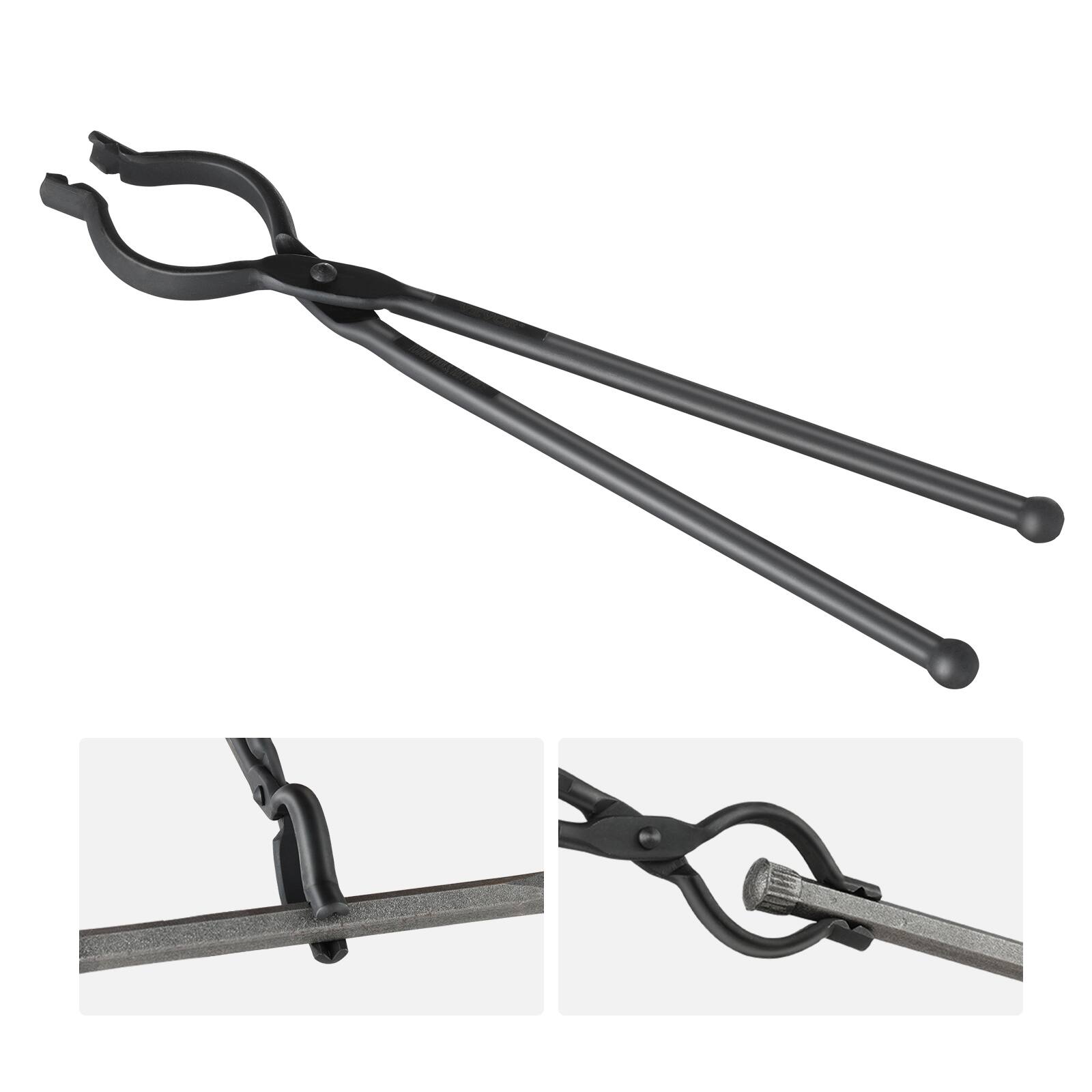 Alt View 5. VEVOR - Blacksmith Tongs, 18”V-Bit Bolt Tongs, Carbon Steel Forge Tongs with A3 Steel Rivets, for Long, and Nail-shaped Forgings - Black.