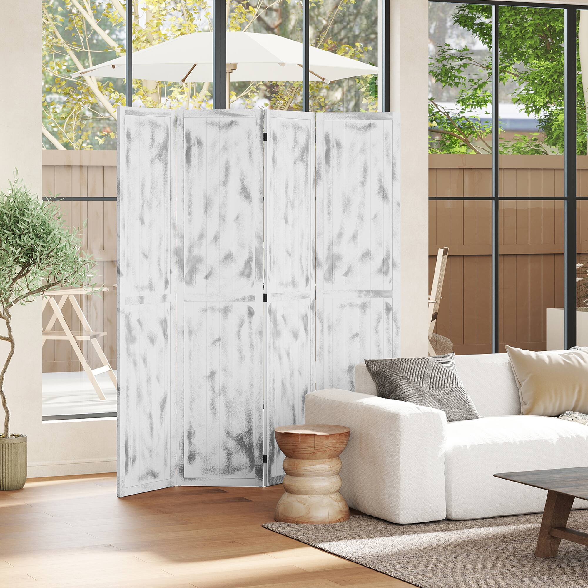 Alt View 1. Homcom - Room Divider and Folding Privacy Screen, Woodgrain Freestanding Privacy Divider Partition Wall - White.