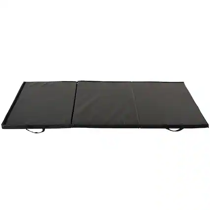 Front. Sunny Health & Fitness - Tri-Fold Exercise Mat, 2-Inch-Thick Folding Gymnastics Mat, 72” x 36” Workout Mat with Vinyl Cover, Carry Handles - Black.