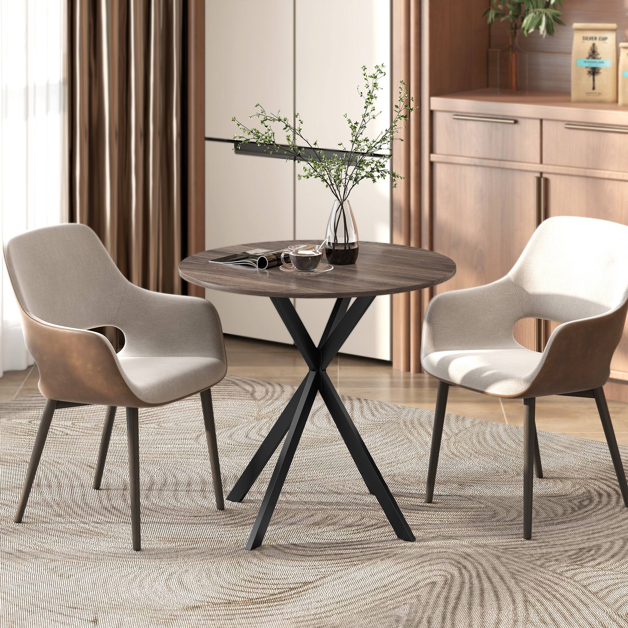 Alt View 1. Homcom - Small Round Dining Table for 2, Industrial Kitchen Table with Cross Steel Legs for Dining Room - Brown.