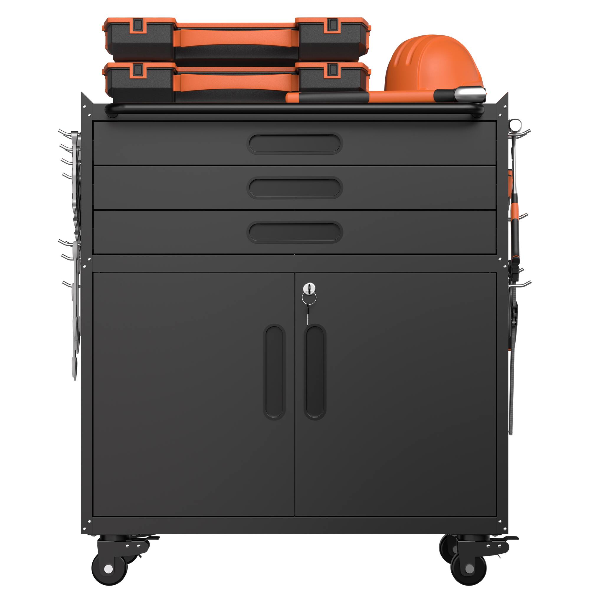 Alt View 1. LOVMOR - 34.3 Inch Heavy Duty Rolling Metal Tool Cabinet with Lockable Doors 3 Drawers Mobile Workbench for Garage Workshop Home.