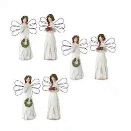 BreeBe - Frosted Winter Angel with Bird and Wreath Accent (Set of 6) - White, Brown, Green