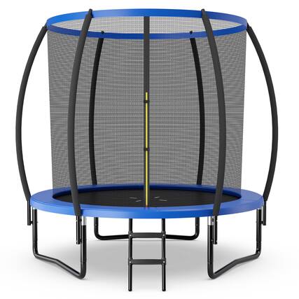 Front. Costway - Costway 8FT Recreational Trampoline w/ Ladder Enclosure Net Safety Pad Outdoor - Blue.