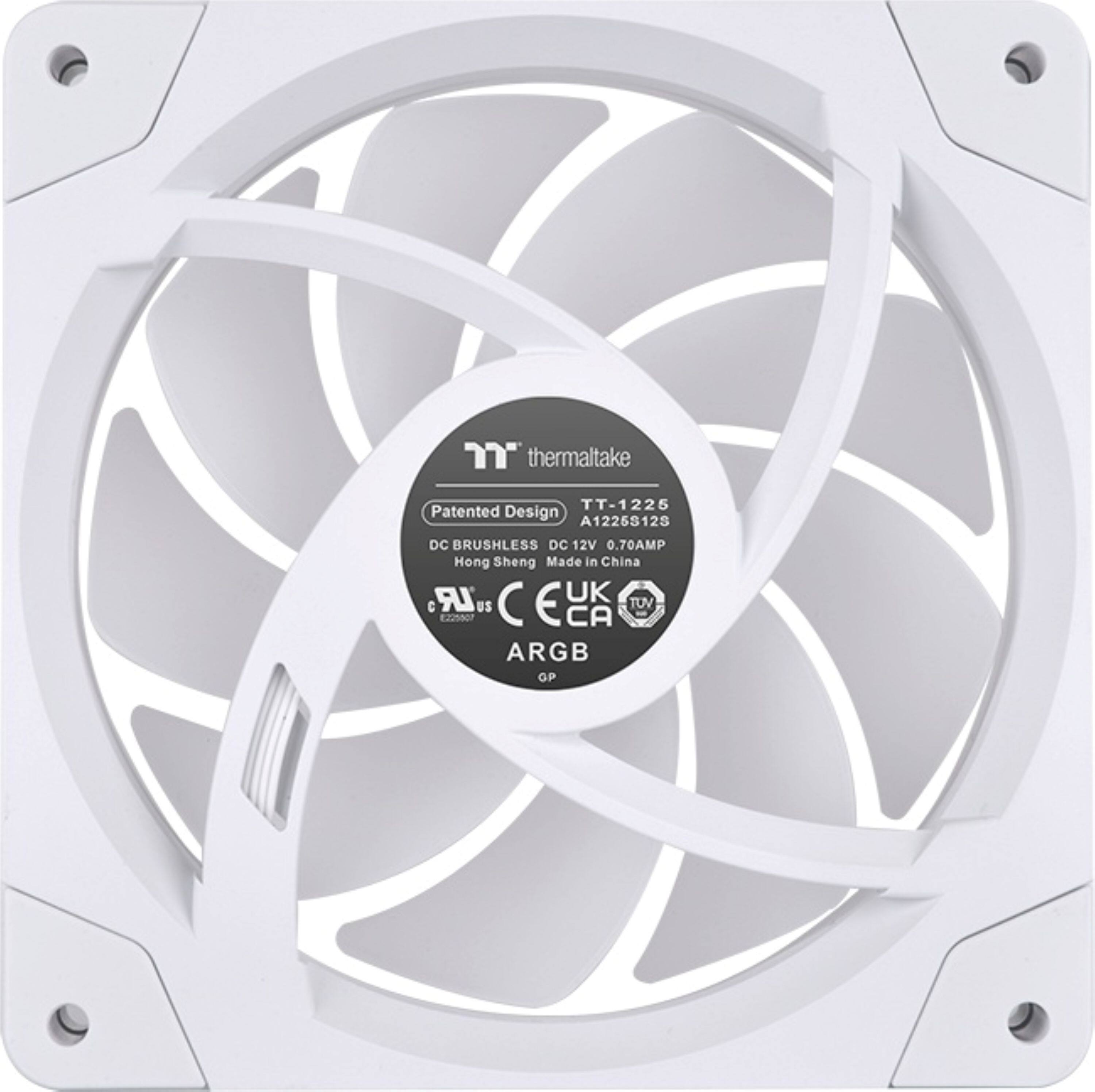 "Thermaltake TT-1225 Patented Design A1226S128 DC BRUSHLESS DC 12V 0.70AMP Hong Sheng Made in China R UK TUV E2207 US C E CA ARGB GP"