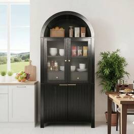 Kadyn - 71" Fluted Arched Display Cabinet with Hidden Drawer and Glass Door - Black