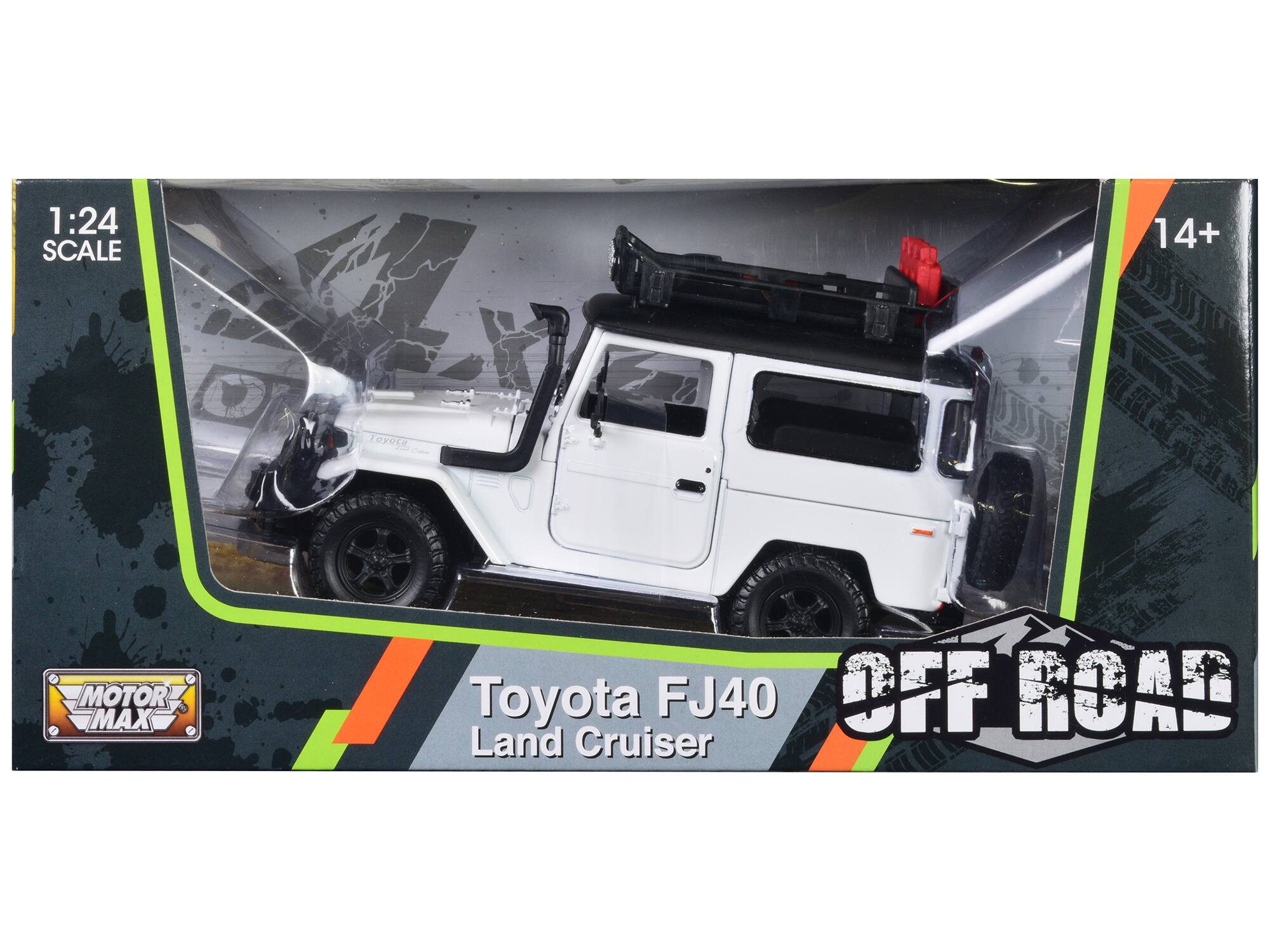 1:24 SCALE  
14+  
TOYeLa  
MOTOR MAX  
Toyota FJ40 OFF ROAD Land Cruiser