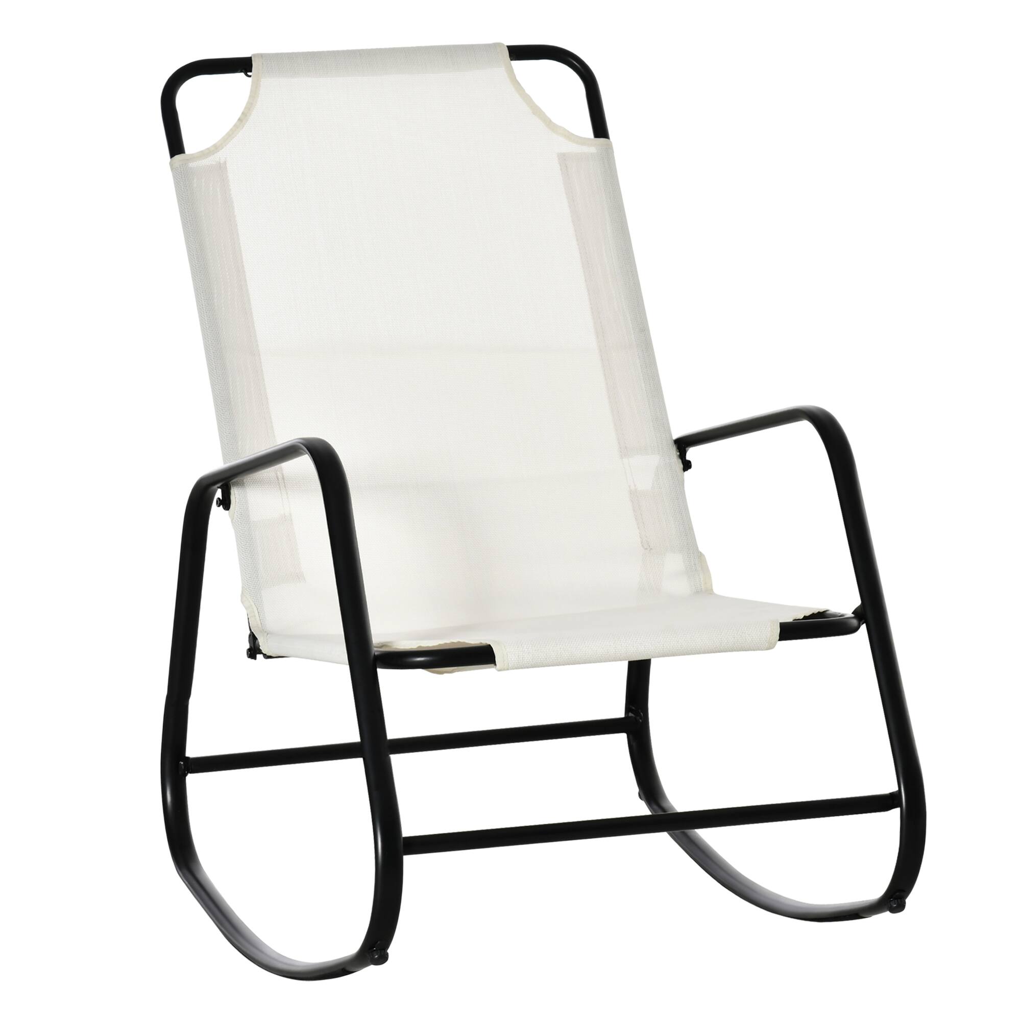 Front. Outsunny - Garden Rocking Chair, Outdoor Indoor Sling Fabric Rocker for Patio, Balcony, Porch, Cream White - Cream White.
