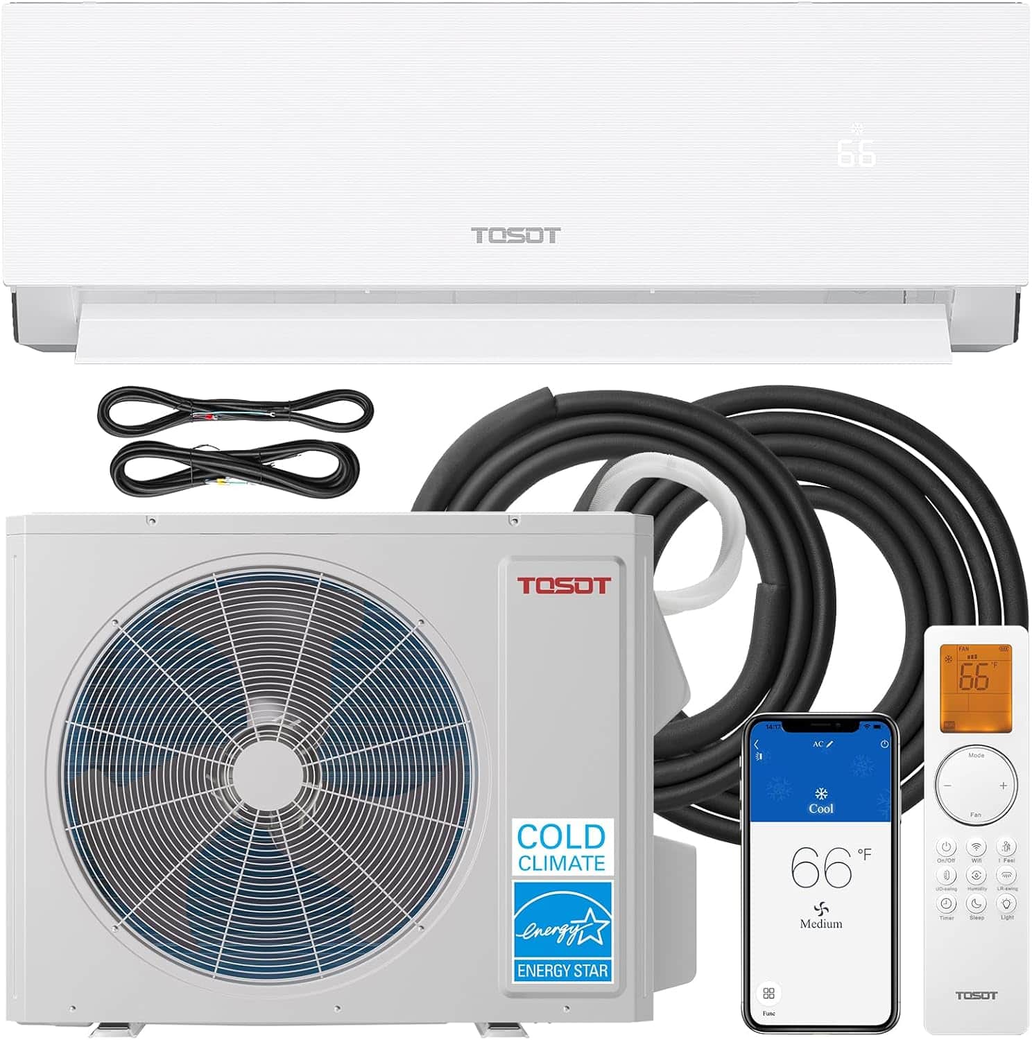 Tosot - 18,000 BTU Mini-Split Air Conditioner and Heating, WiFi-Enabled Ductless Inverte, 24.5 SEER2, 230V, Aoraki Series - White