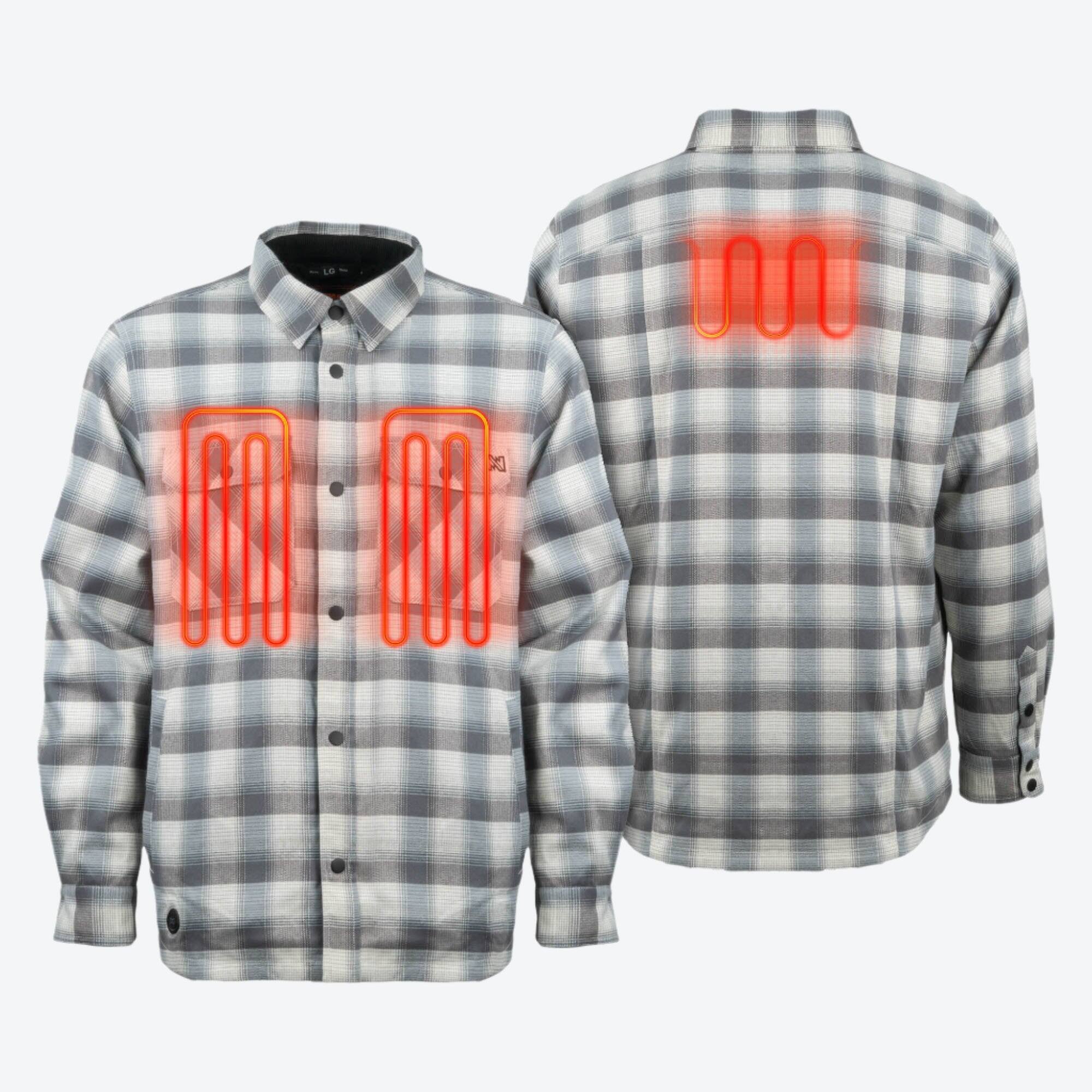 Alt View 1. Mobile Warming - Men's Flannel Heated Jacket - Cream/Grey.