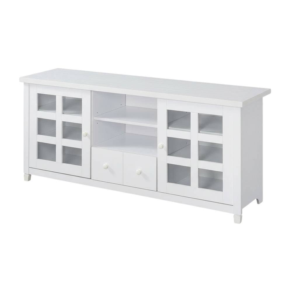 FurniFact - 1-Drawer TV Stand with Storage Cabinets and Shelves for 65-Inch TVs - White