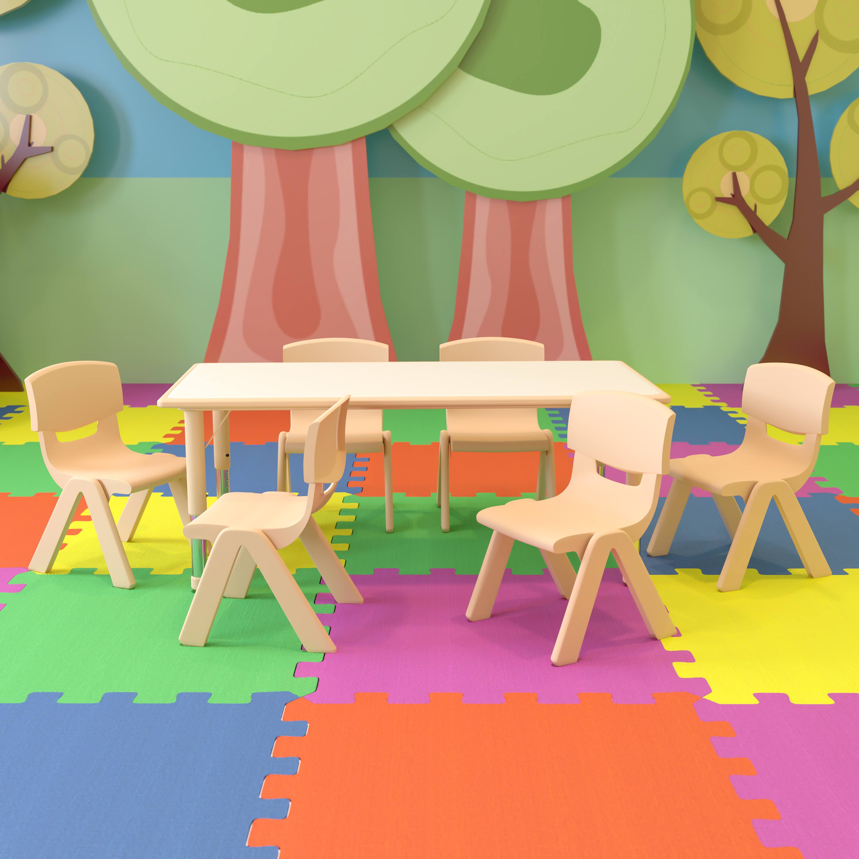 Alt View 11. Alamont Home - Emmy 23.625"W x 47.25"L Rectangle Natural Plastic Activity Table Set with 6 Chairs - Natural.