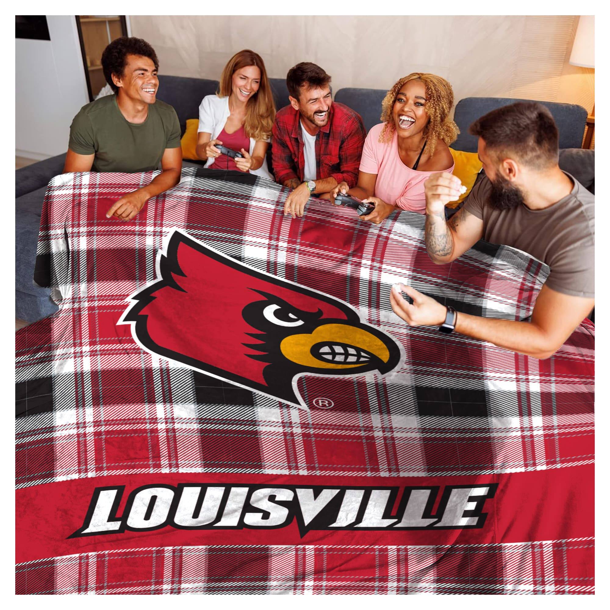 Alt View 1. Pegasus - Louisville Cardinals 66" x 95" Oversized Plaid FAN-mily Ultra Cozy Blanket - Multicolor.