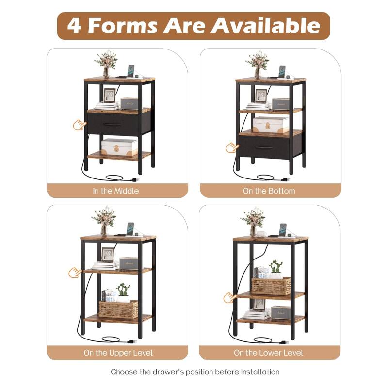 4 Forms Are Available

In the Middle
On the Bottom
On the Upper Level
On the Lower Level

Choose the drawer's position before installation