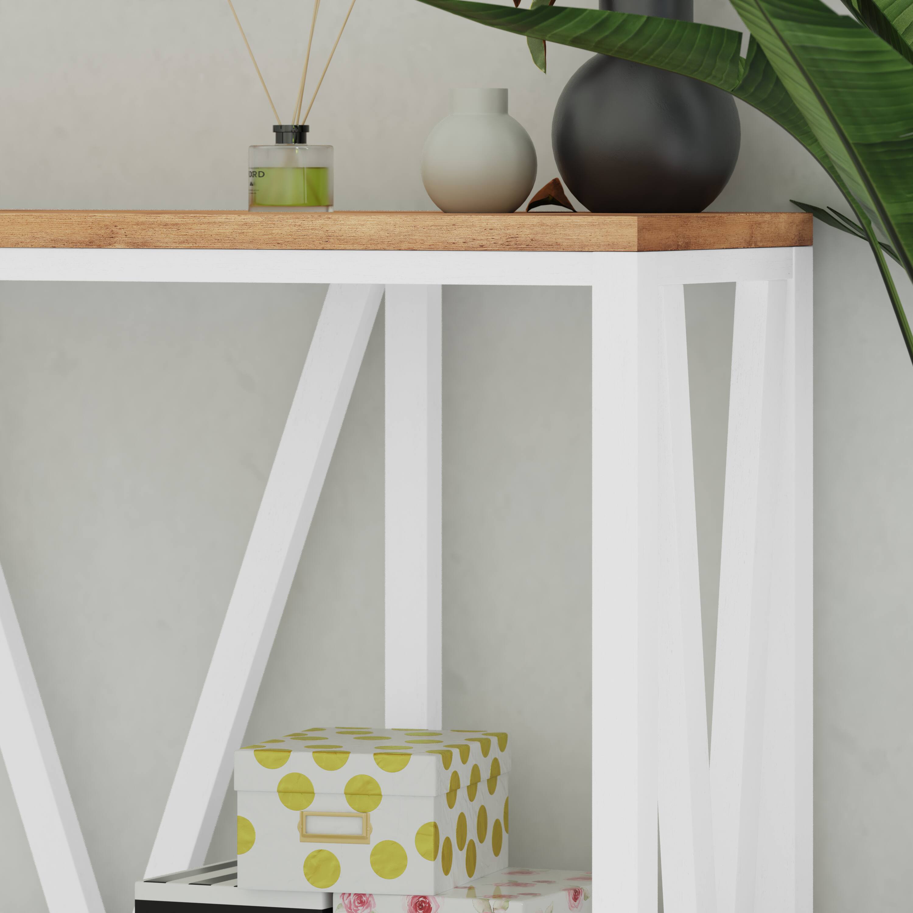 Alt View 4. Emma + Oliver - Owen Modern Farmhouse Entryway Console Accent Table - Warm Oak Top/White Frame.