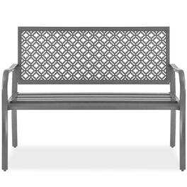 Best Choice Products - Indoor Outdoor Steel Garden Bench w/ Geometric Backrest, Foot Levelers - Gray