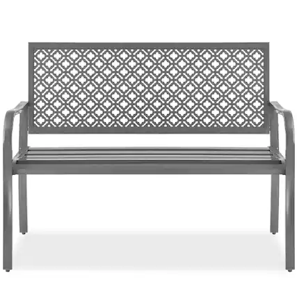 Front. Best Choice Products - Best Choice Products Indoor Outdoor Steel Garden Bench w/ Geometric Backrest, Foot Levelers - Gray - Gray.
