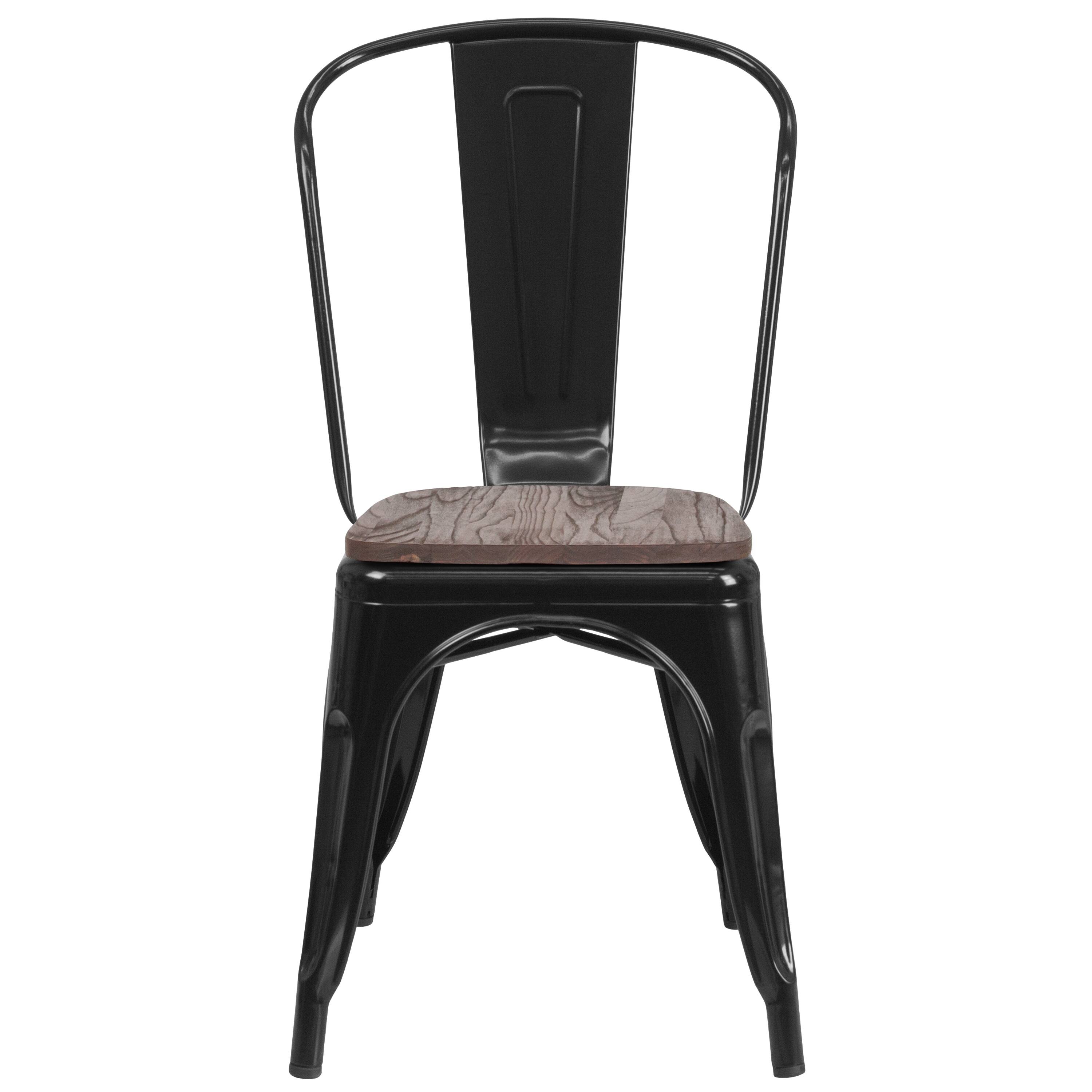 Alt View 7. Emma + Oliver - Colorful Metal Stackable Dining Chair with Wood Seat - Black.