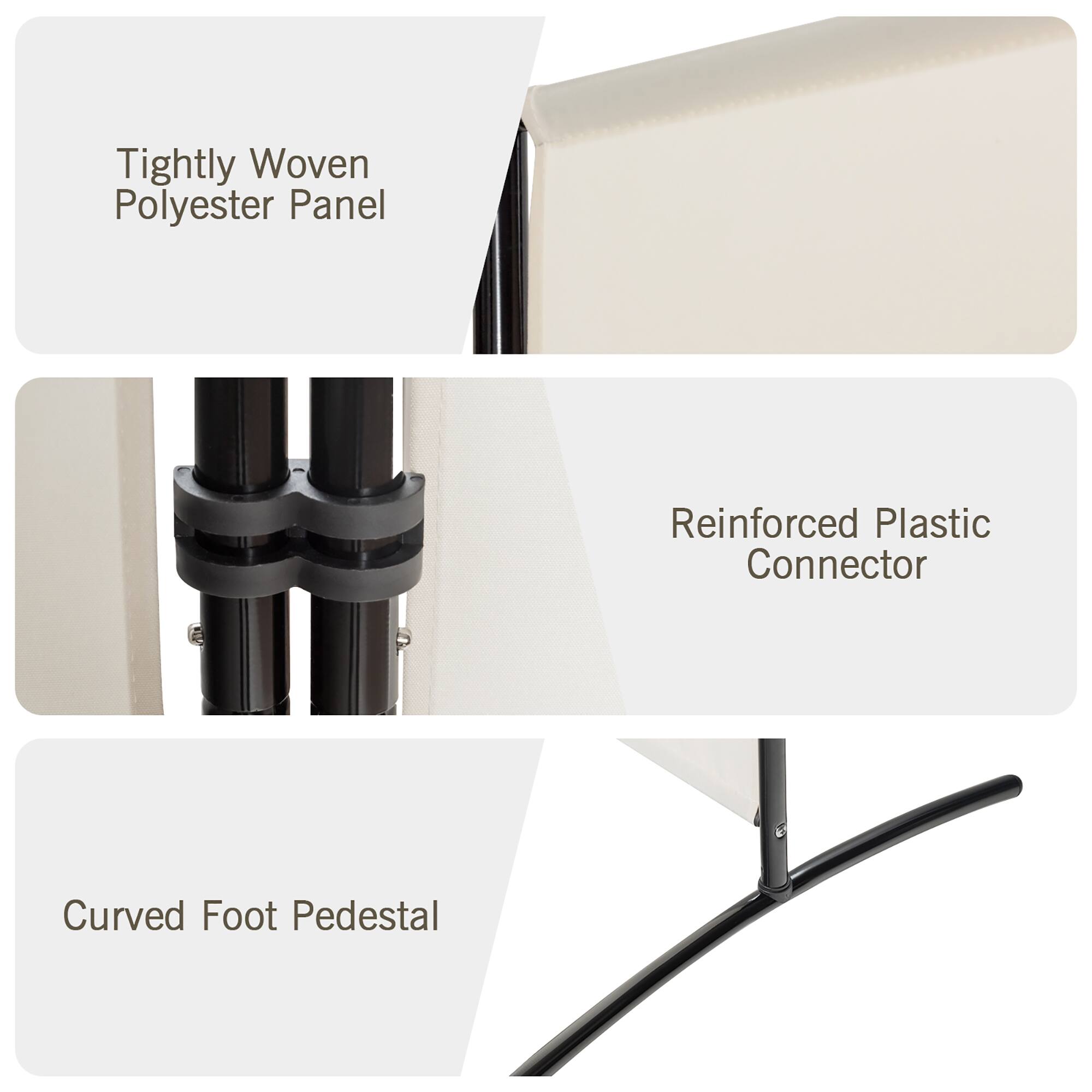 Tightly Woven Polyester Panel  
Reinforced Plastic Connector  
Curved Foot Pedestal