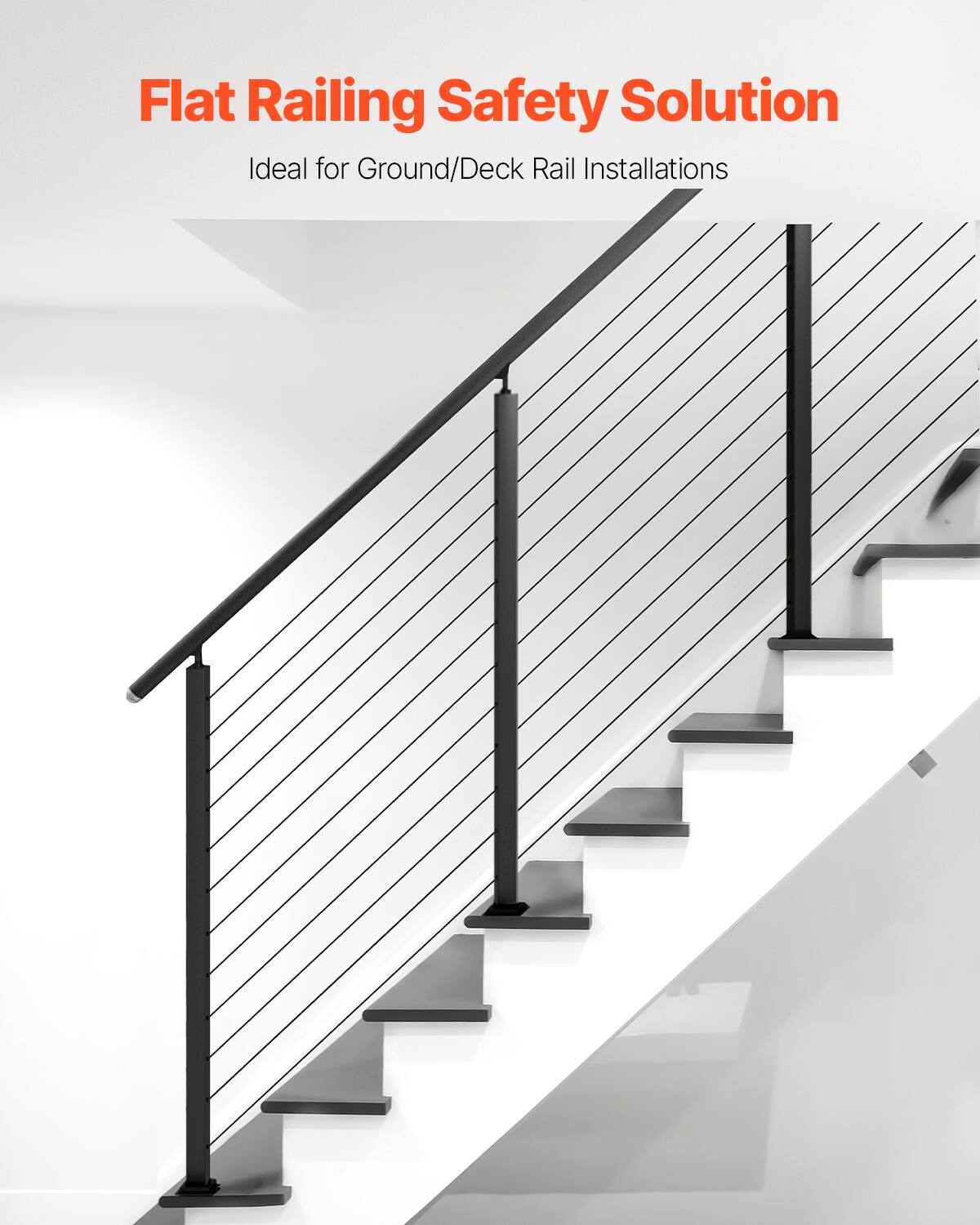 Flat Railing Safety Solution  
Ideal for Ground/Deck Rail Installations