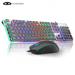 MageGee - RGB Wired Gaming Keyboard and Mouse Combo, RGB Backlit Keyboard with Clear Shell, Half-Pudin PBT Keycap Full Size - Black