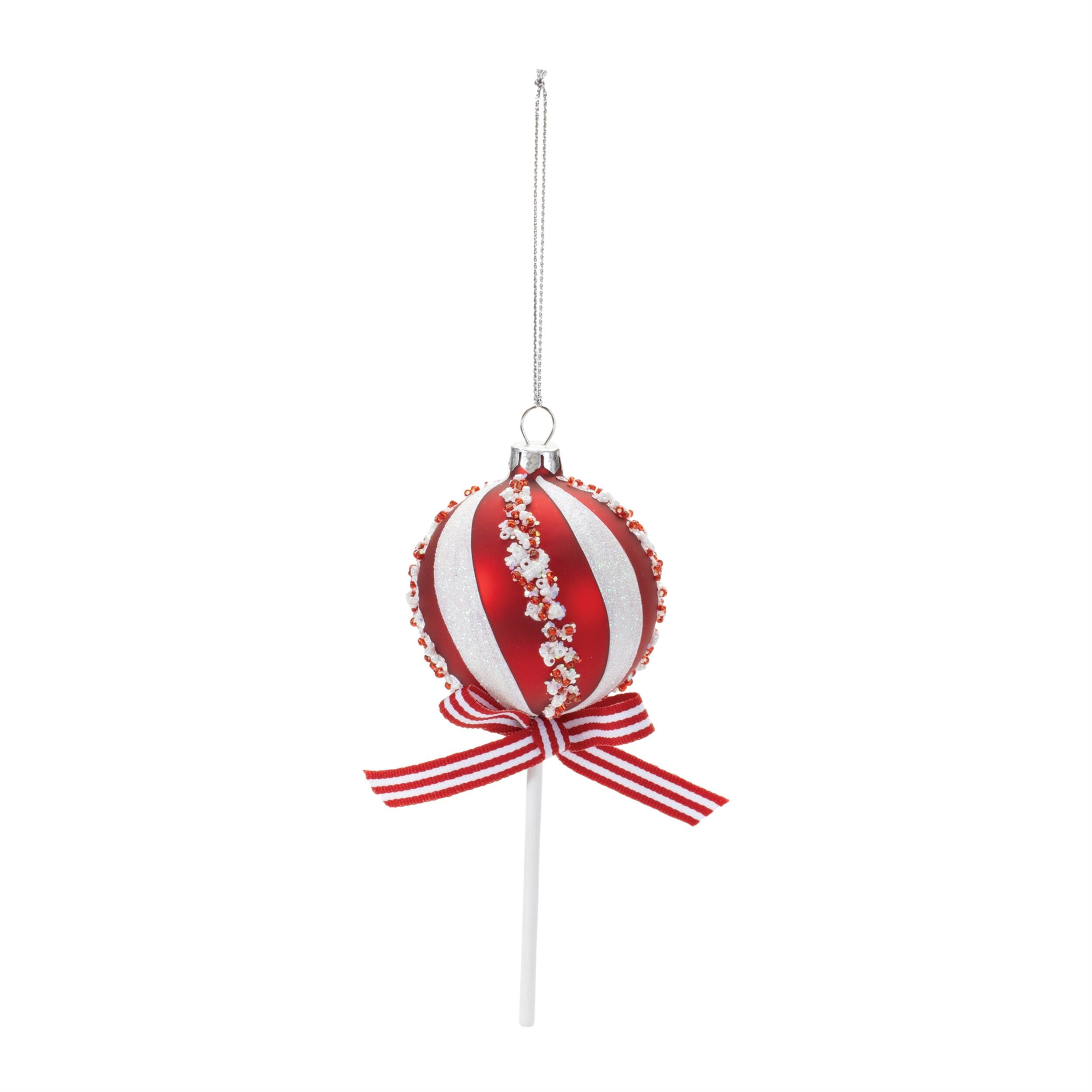 Angle. BreeBe - Glass Peppermint Lollipop Ornament (Set of 12) - Red, White.