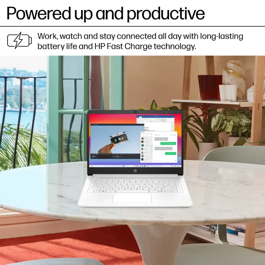 Powered up and productive. Work, watch and stay connected all day with long-lasting battery life and HP Fast Charge technology.