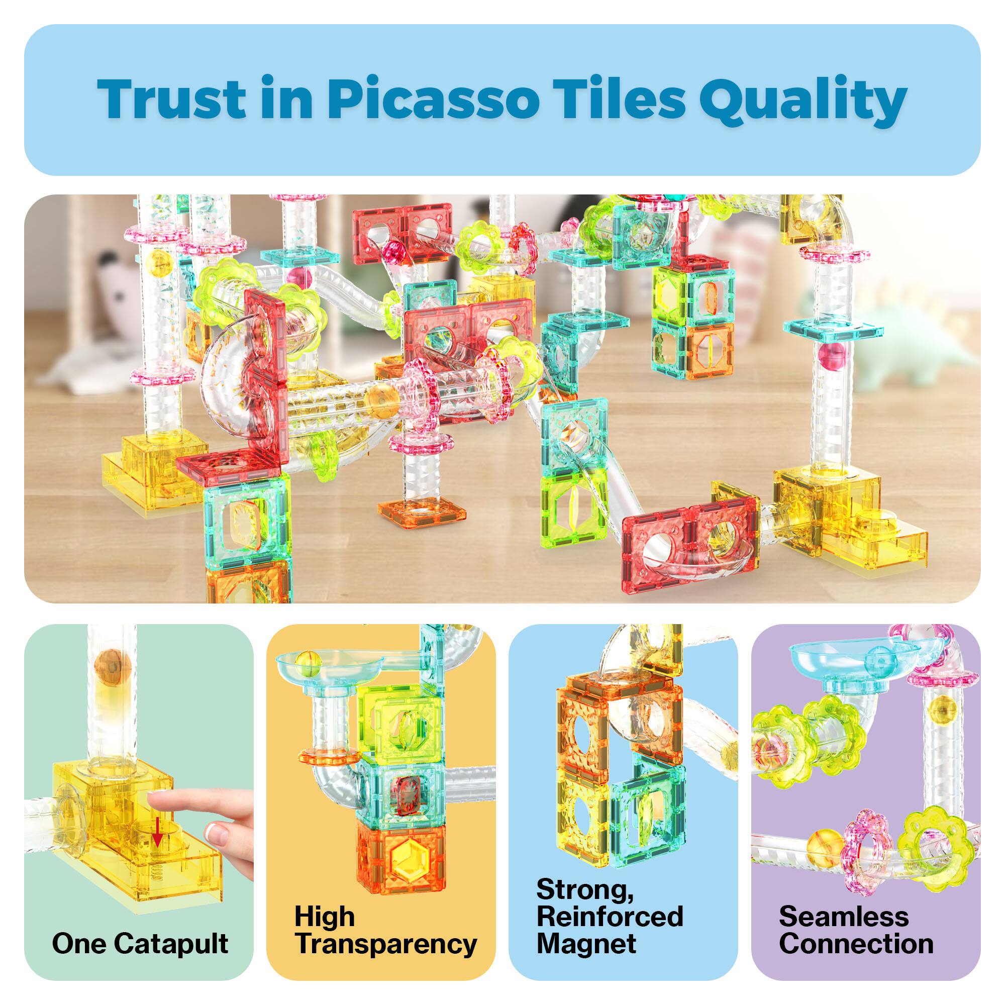 Trust in Picasso Tiles Quality

- One Catapult
- High Transparency
- Strong, Reinforced Magnet
- Seamless Connection