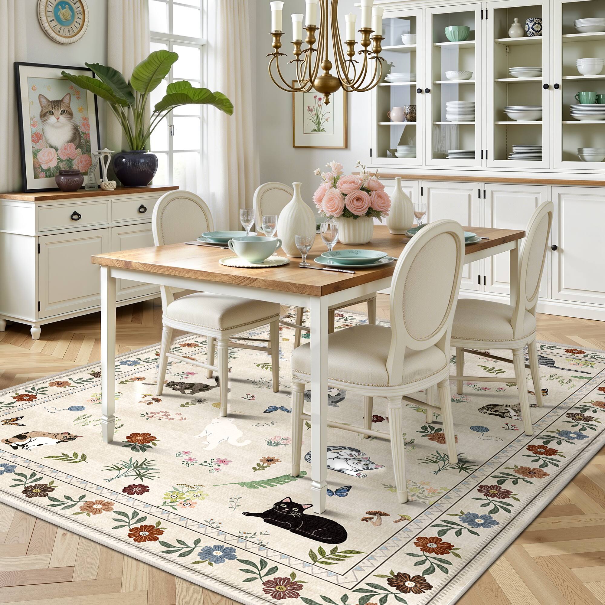 Alt View 3. KERDOM - 5x7 ft Area Rug Adorable Cat Design – Medium Animal Carpet for Living Room & Playroom, Non-Slip Washable Pet Lover Gift - Beige.