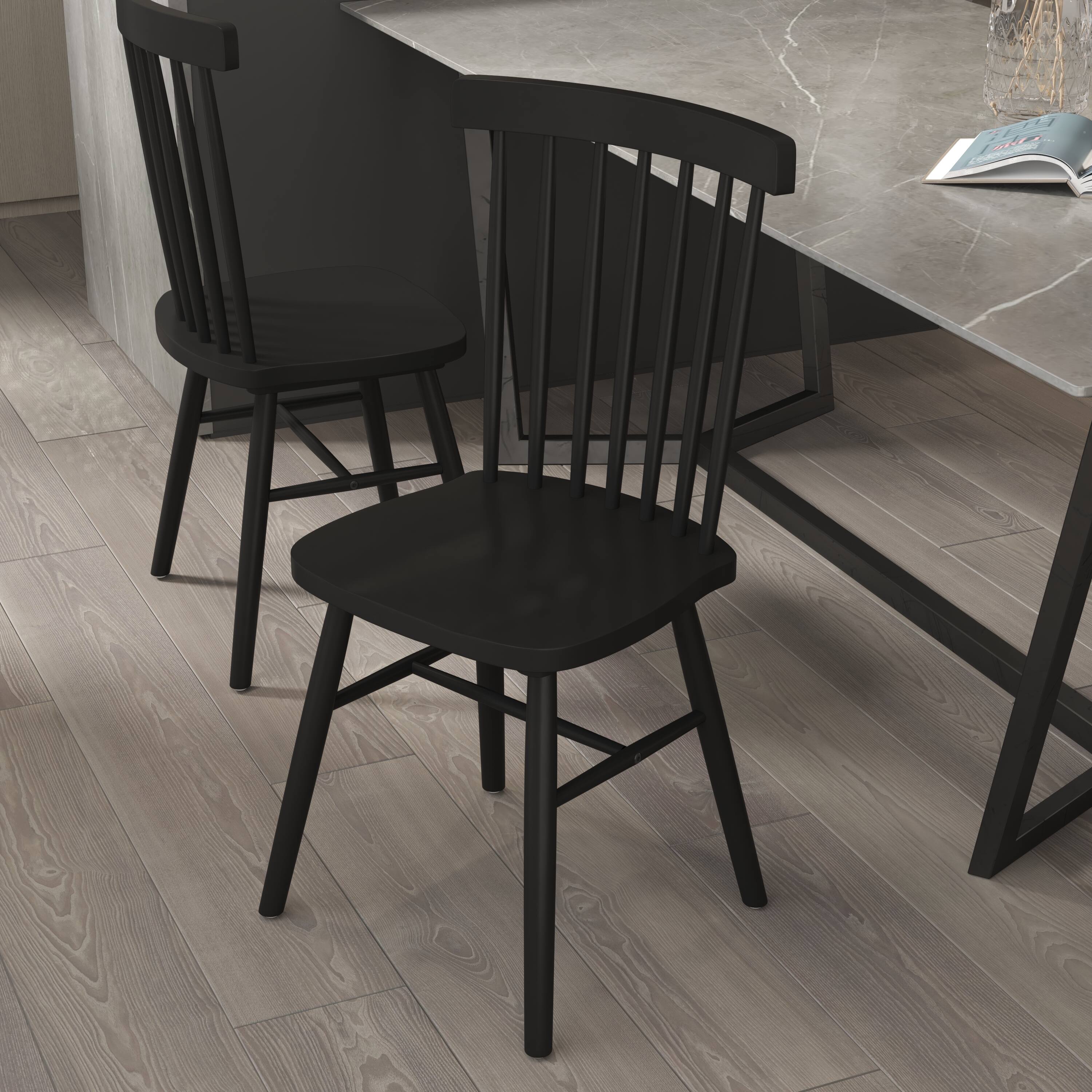 Alt View 4. Emma + Oliver - Canmore Set of Premium Solid Wood Spindle Back Armless Dining Chairs with Saddle Seats and Felt Floor Protectors - Black.