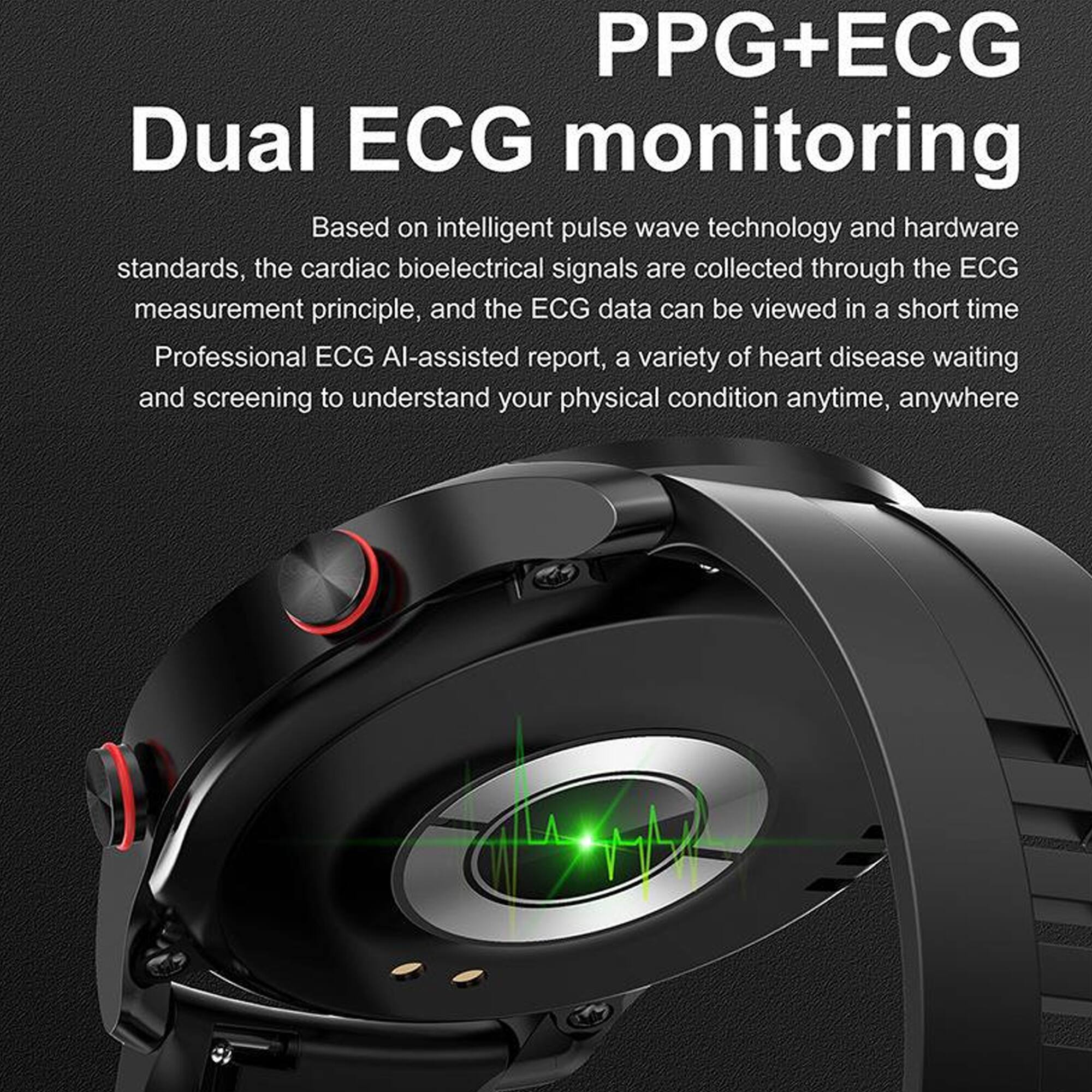 PPG+ECG Dual ECG monitoring

Based on intelligent pulse wave technology and hardware standards, the cardiac bioelectrical signals are collected through the ECG measurement principle, and the ECG data can be viewed in a short time. Professional ECG AI-assisted report, a variety of heart disease waiting and screening to understand your physical condition anytime, anywhere.