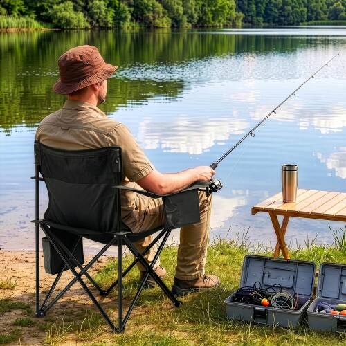 Alt View 10. Winado - 1PC Foldable Camping Chair with Cooler Bag, Cup Holder, Back Pockets Portable for Outdoor Camping Fishing Beach Chair - Black.