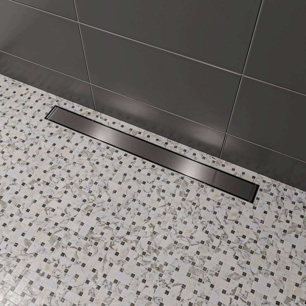 Angle. Alfi - 32" Modern Brushed Stainless Steel Linear Shower Drain with Solid Cover - Silver.